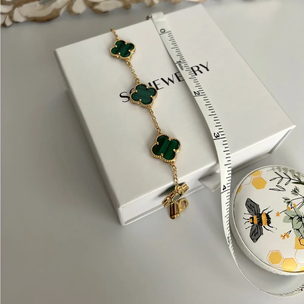 RESTOCK🔥Malachite Clover Double Sided 14K Gold Plated Lightweight